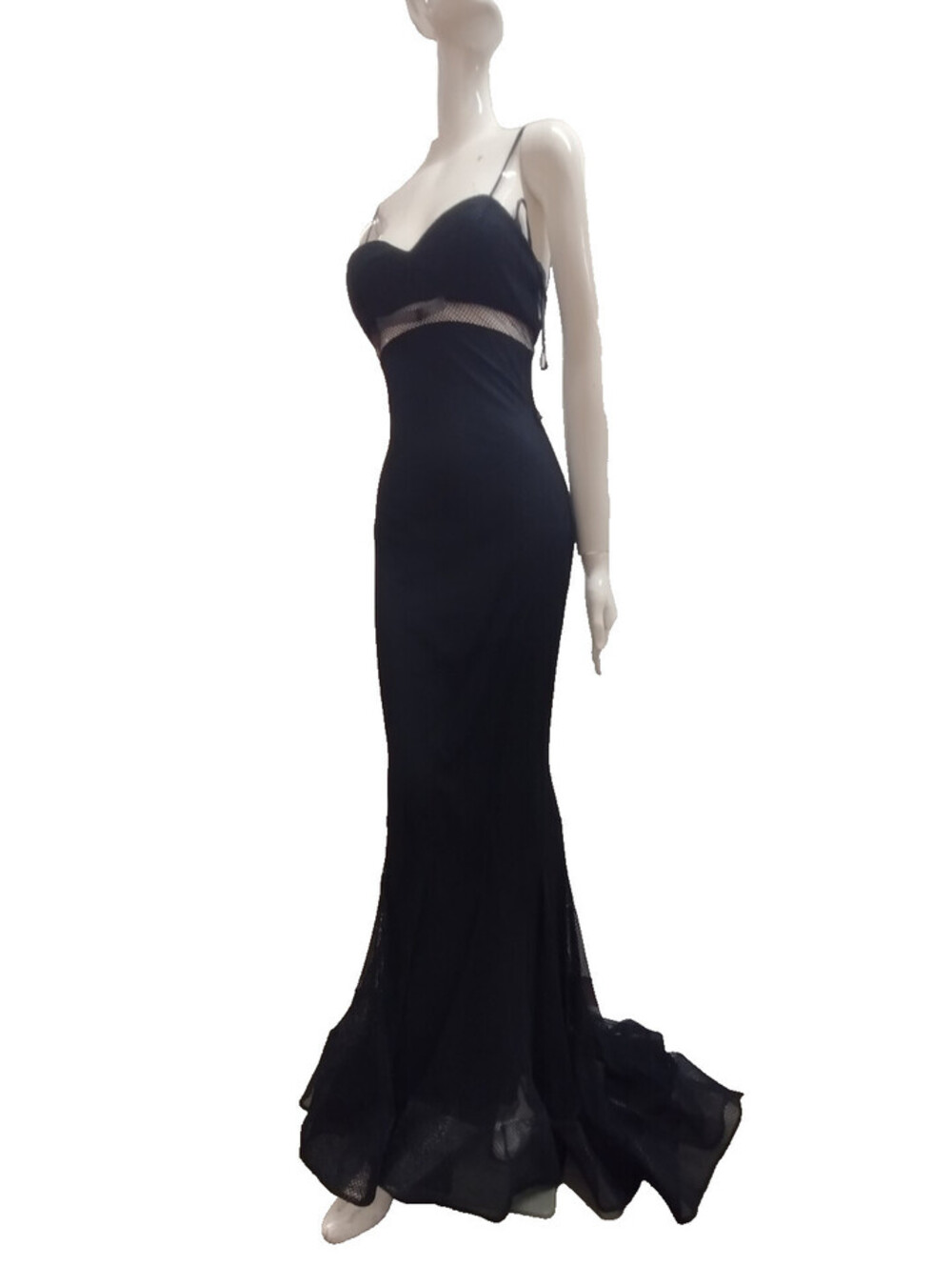 Terani Couture Black Mesh Evening Gown S Mermaid Train Elvira Morticia Vampire
